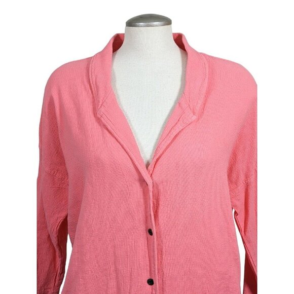 Womens Blazer Jacket Size Med Snap Front Caribbean Cotton Gauze Coral Pockets - Picture 2 of 6